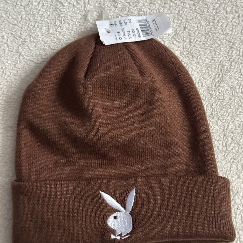 Brown Knit Beanie with Embroidered Logo